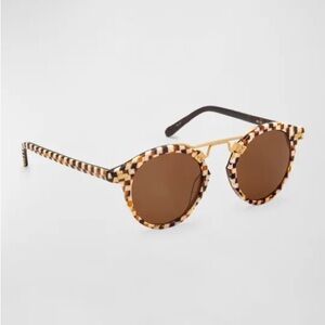 Krewe St. Louis Round Checkered Acetate Aviator Sunglasses